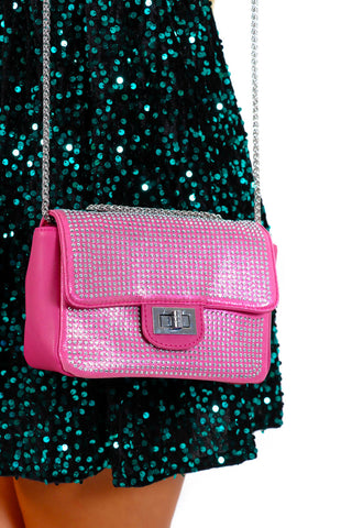 Shes Fancy - Pink Diamante Chain Shoulder Bag