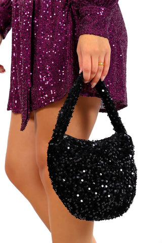 She's Got Sparkle - Black Sequin Shoulder Bag