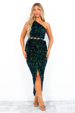 She's Irreplaceable - Green Blue Sequin Maxi Dress