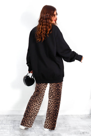 She's Mouthy - Black Pink Leopard Graphic Print Sweatshirt