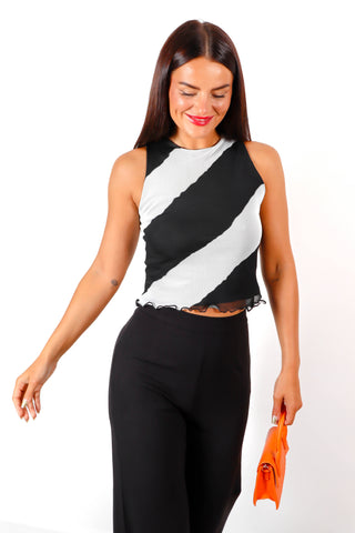 Sheer Fear - Black White Stripe Mesh Top