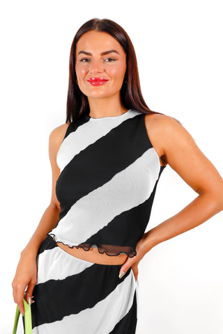 Sheer Fear - Black White Stripe Mesh Top