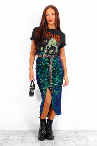 Shine On Girl - Forest Sequin Knot Detail Midi Skirt