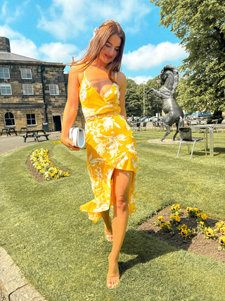Simply Irresistible - Yellow Floral Ruffle Cami Midi Dress