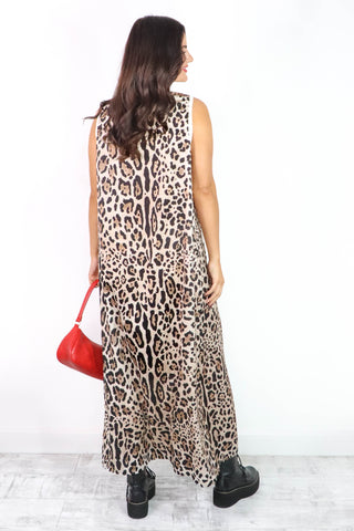 Simply The Vest - Beige Leopard Vest Midi Dress