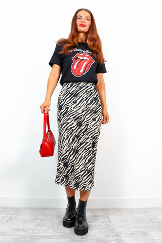 Skirt With Me - Cream Black Zebra Midi Skirt