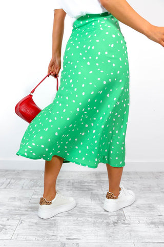 Skirt With Me - Green White Spot Midi Skirt