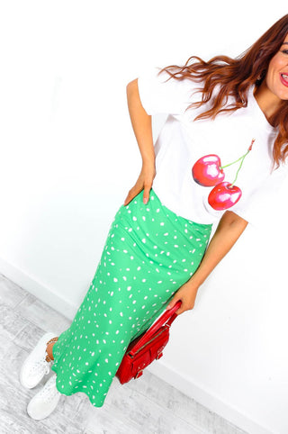 Skirt With Me - Green White Spot Midi Skirt