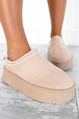 Slip Up - Sand Faux Suede Slippers