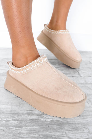 Slip Up - Sand Faux Suede Slippers