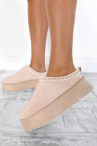 Slip Up - Sand Faux Suede Slippers