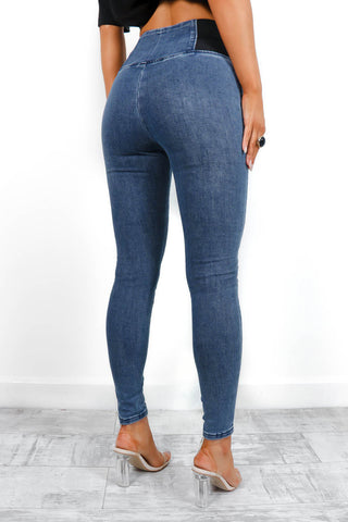 Snatch You Up - Blue Denim Waist Cinching Skinny Jeans