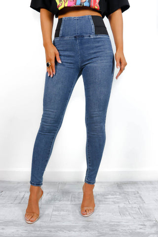 Snatch You Up - Blue Denim Waist Cinching Skinny Jeans