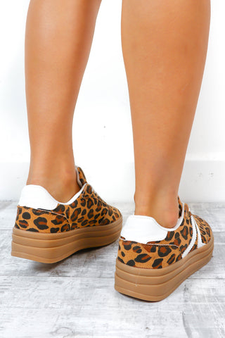 Solely For You - Beige Leopard Platform Trainers