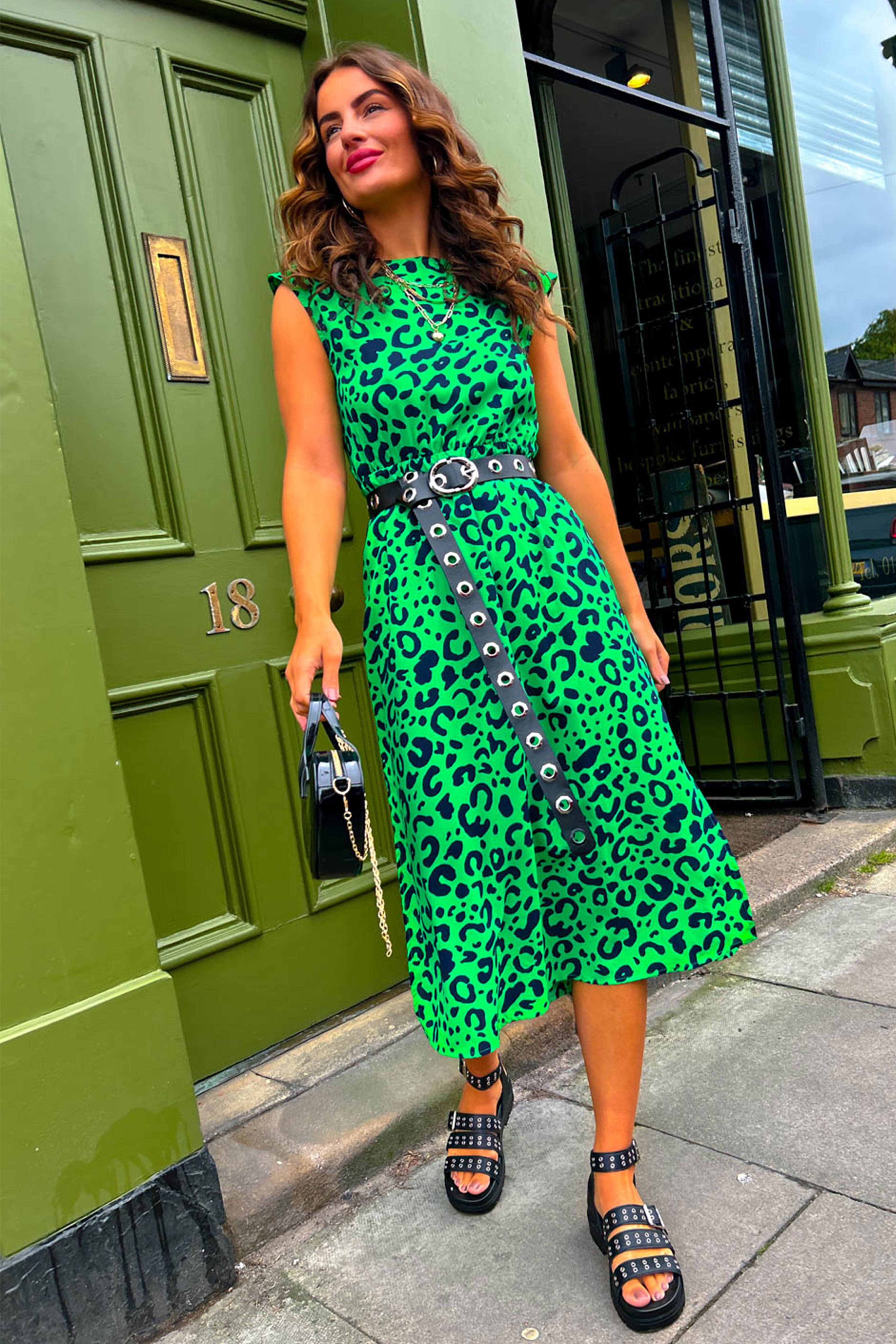 Spot My Baby - Green Leopard Print Midi Dress – DLSB