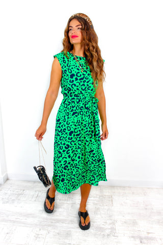 Spot My Baby - Green Leopard Print Midi Dress