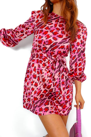 Spot My Baby - Pink Red Leopard Tied Mini Dress