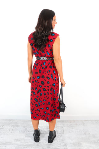 Spot My Baby - Red Leopard Print Midi Dress