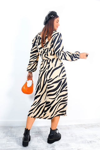 Spot My Baby - Cream Black Zebra Long Sleeve Midi Dress