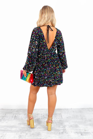 Spotlight On Me - Multi Sequin Plunge Mini Dress