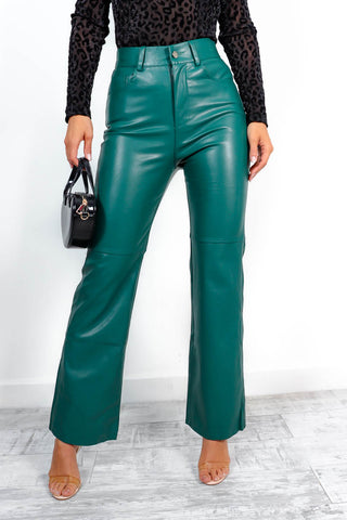 Stand A Chance - Forest Faux Leather Wide-Leg Trousers