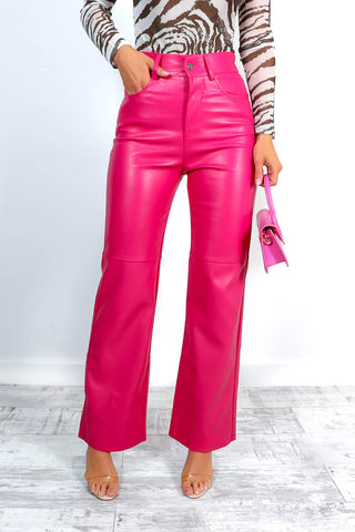 Stand A Chance - Pink Faux Leather Wide-Leg Trousers