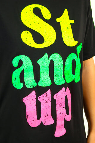Standin' Up - Black Neon Graphic T-Shirt