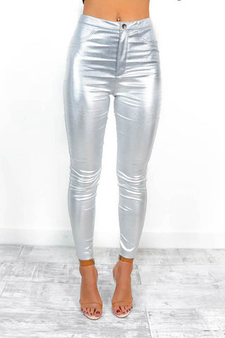 Standing Out - Silver Metallic Coated Jeans