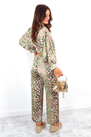 Stuck In Your Mind - Olive Printed Shirt And Trouser Co-Ord