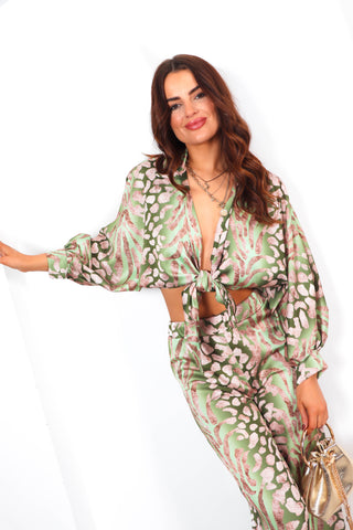 Stuck In Your Mind - Olive Printed Shirt And Trouser Co-Ord