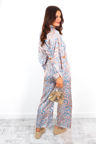 Stuck In Your Mind - Pale Blue Printed Shirt And Trousers Co-Ord