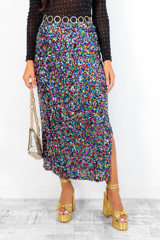 Such A Tease - Multi Sequin Midi Skirt