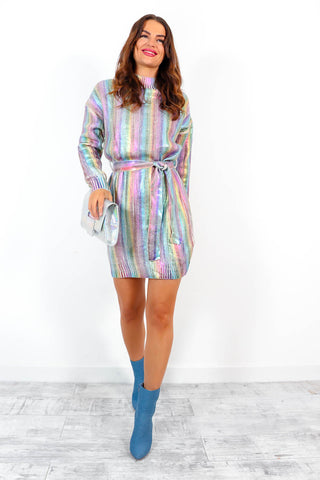 Sweeter Than Candy - Multi Pastel Metallic Knitted Mini Dress