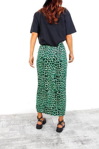 Take Split Easy - Green Leopard Print Midi Skirt