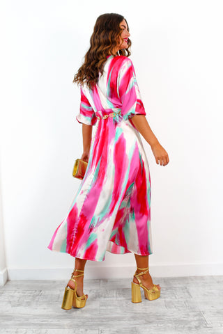 The Finer Things In Life - Cream Pink Print Midi Dress