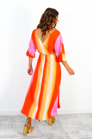 The Finer Things In Life - Pink Orange Ombre Midi Dress