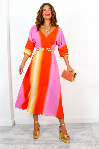 The Finer Things In Life - Pink Orange Ombre Midi Dress