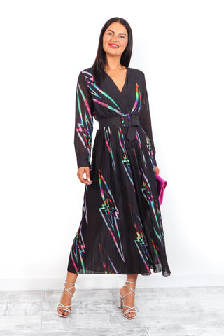 The Pleat Is On - Black Multi Lightning Pleated Jumpsuit