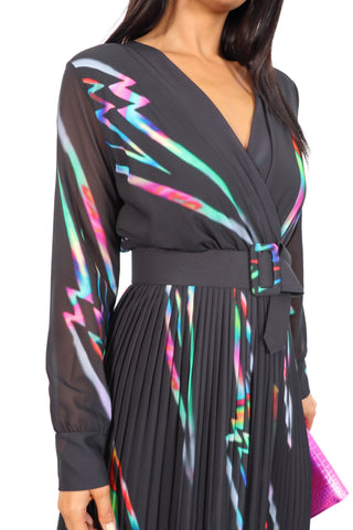 The Pleat Is On - Black Multi Lightning Pleated Jumpsuit