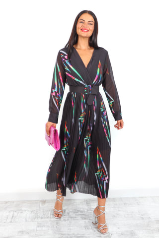 The Pleat Is On - Black Multi Lightning Pleated Jumpsuit