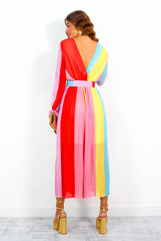 The Pleat Is On - Candy Stripe Pleated Jumpsuit