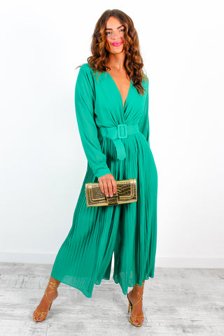 The Pleat Is On - Green Pleated Jumpsuit