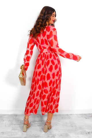 The Pleat Is On - Pink Red Print Pleated Jumpsuit