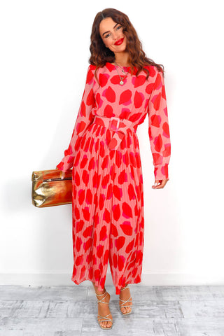 The Pleat Is On - Pink Red Print Pleated Jumpsuit