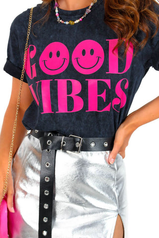 Those Good Vibes - Acid Wash Pink Graphic T-Shirt