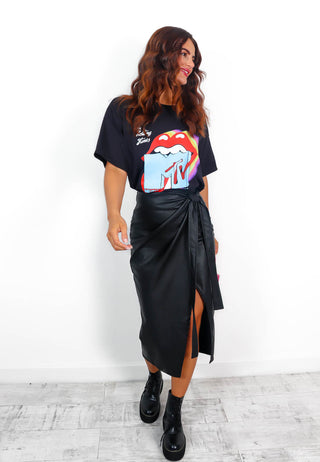 Tie Me A River - Black PU Midi Wrap Skirt