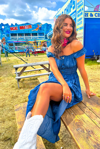 Tiered Of This - Blue Chambray Tiered Midi Dress