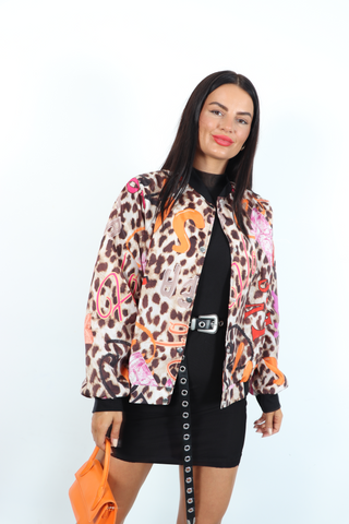 Time Bomb - Graffiti Leopard Lightweight Shell Bomber Jacket