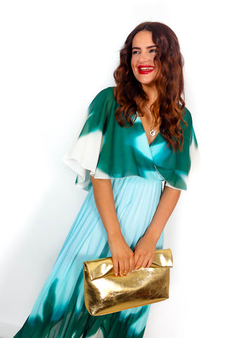 Timeless - Green Blue Ombre Pleated Maxi Dress