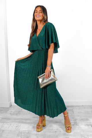 Timeless - Green Lurex Pleated Midi Dress